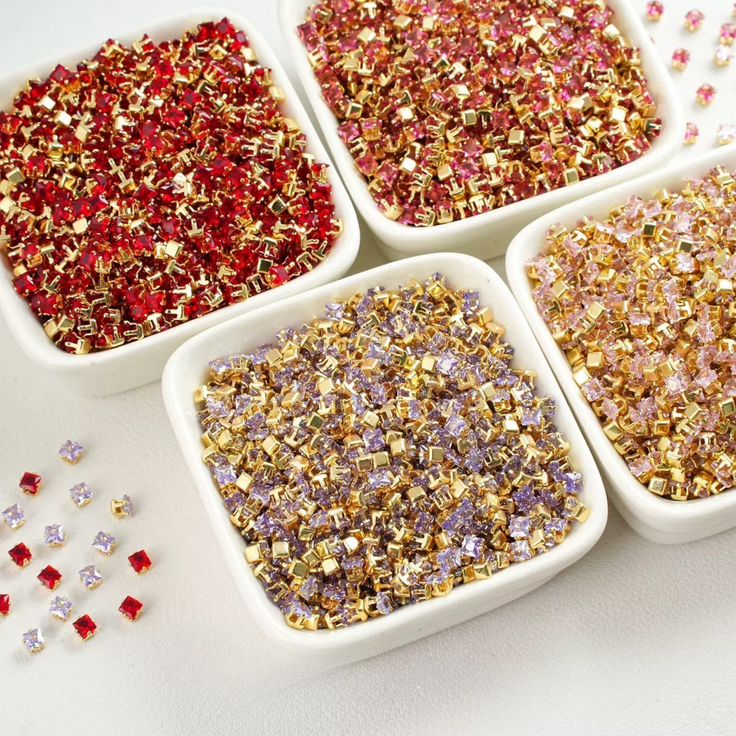 【A07】50pcs Square Zircon Beads – 3x3mm Gold-Claw DIY Spacer for Handmade Jewelry