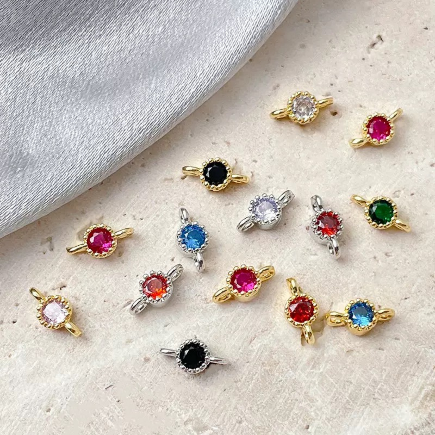 【E02】10pcs 4mm Double-Hole CZ Spacer Beads – Silver Plated, High-Color-Fast, DIY Jewelry Connectors