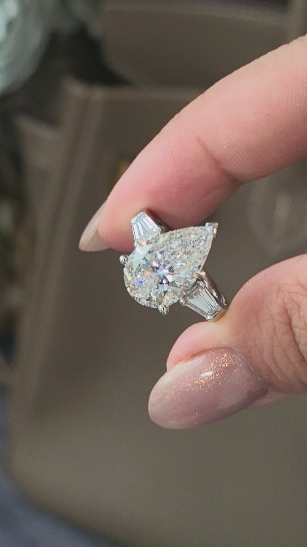 Pear-Center Trilogy Ring | Baguette Sidestones | Organic Geometry | Lab-Grown Diamonds