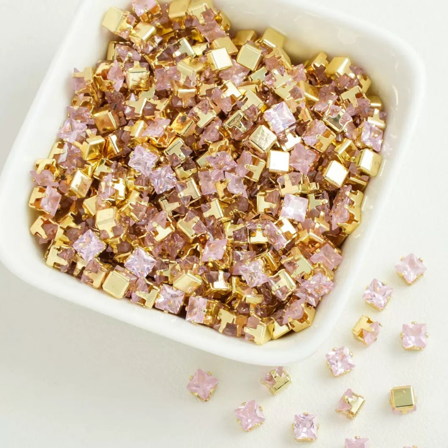 【A09】50pcs Square Zircon Beads – 4x4mm Gold-Claw DIY Spacer for Handmade Jewelry