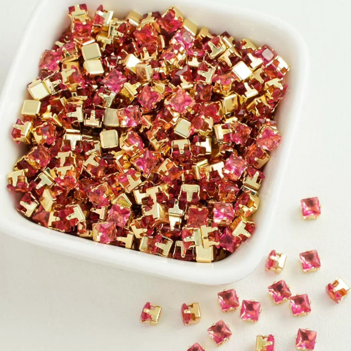【A09】50pcs Square Zircon Beads – 4x4mm Gold-Claw DIY Spacer for Handmade Jewelry