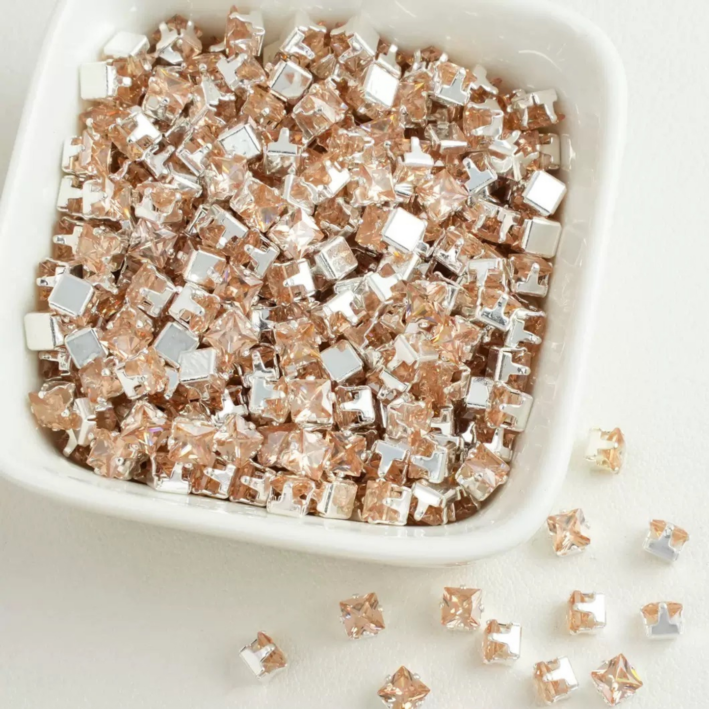 【A10】50pcs Square Zircon Beads – 4x4mm Silver-Claw DIY Spacer for Handmade Jewelry