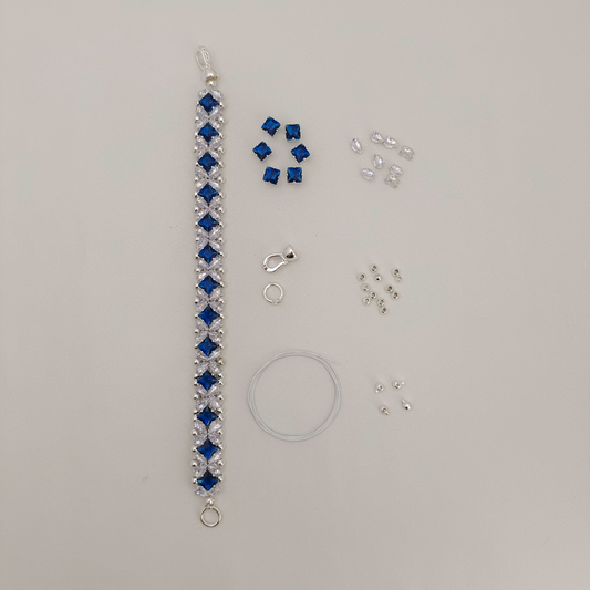 No.56 DIY Bracelet Kit – “Blue Danube” Square & Teardrop CZ Bead Set with Full Tutorial
