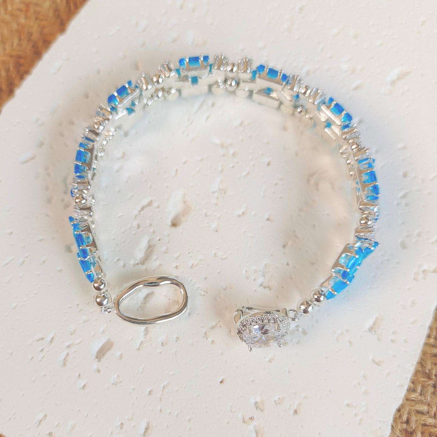 No.38 Handmade Bracelet – Smurf Blue Baguette Zircon & Crystal Bead Bracelet