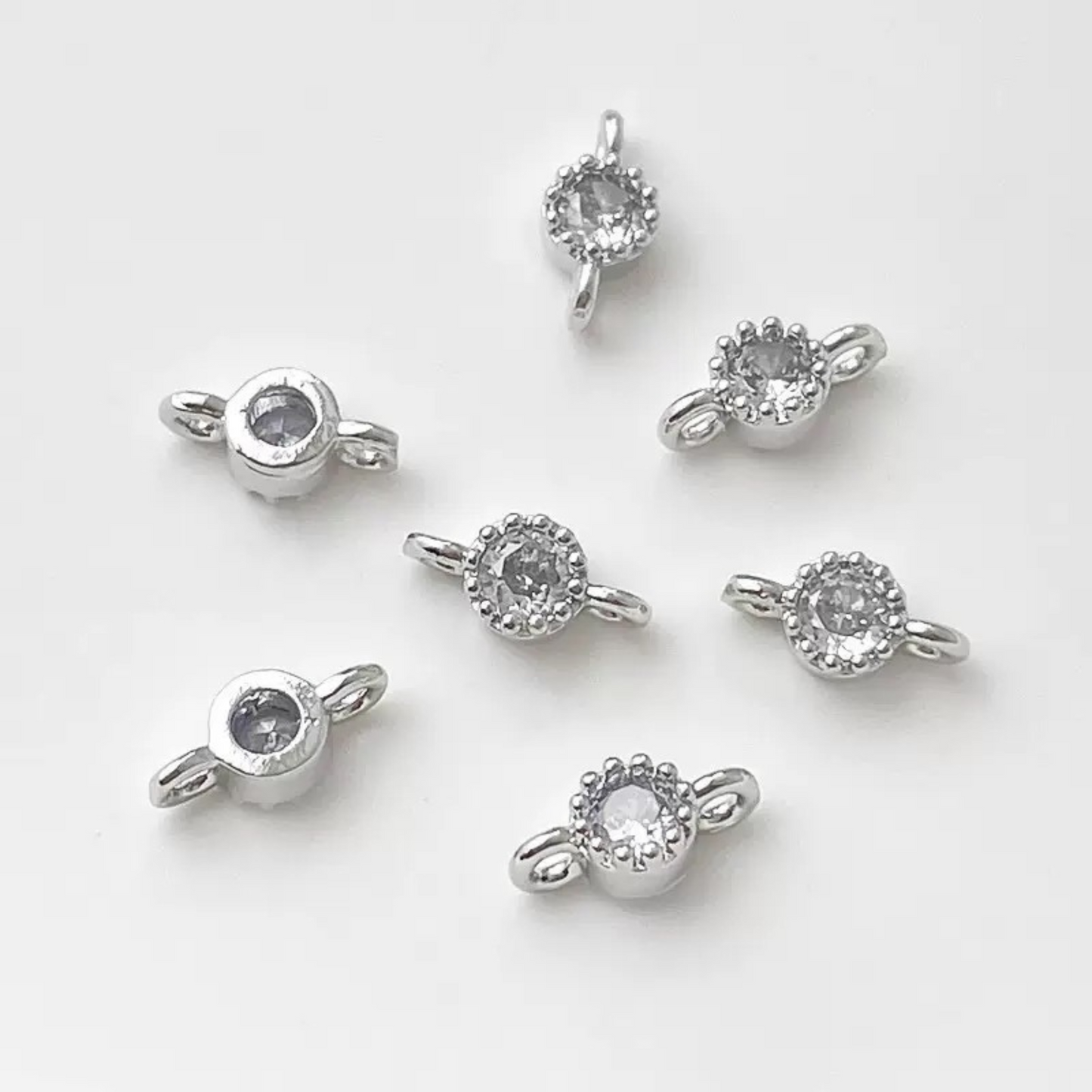 【E02】10pcs 4mm Double-Hole CZ Spacer Beads – Silver Plated, High-Color-Fast, DIY Jewelry Connectors