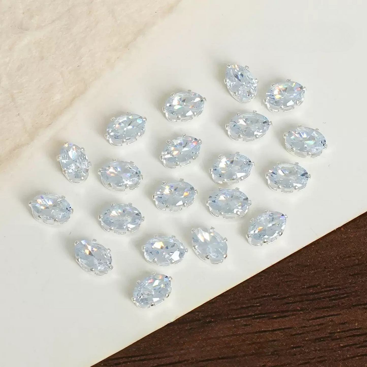 【A15】50pcs Oval-Cut CZ Spacer Beads – High-Color-Fast Silver Plated Alloy, Prong-Set, DIY Jewelry Supplies