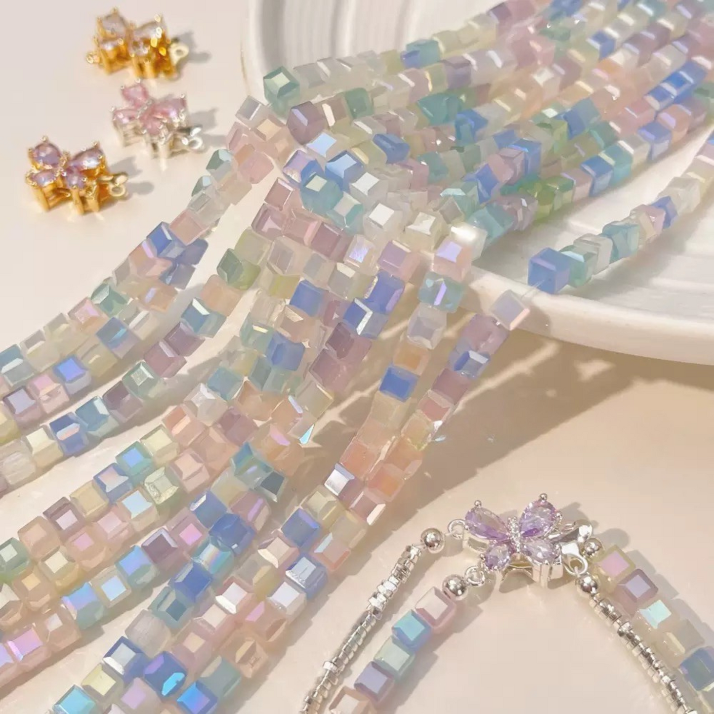 【B05】Butterfly Insert Clasp – 18K Gold/Silver Plated, Purple/Pink Cubic Zirconia, DIY Jewelry Connector