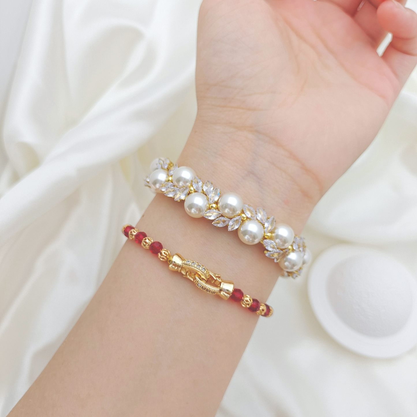 No.52 Angel’s Feather Handmade Bracelet | Marquise Zircon & Pearl | Finished Jewelry