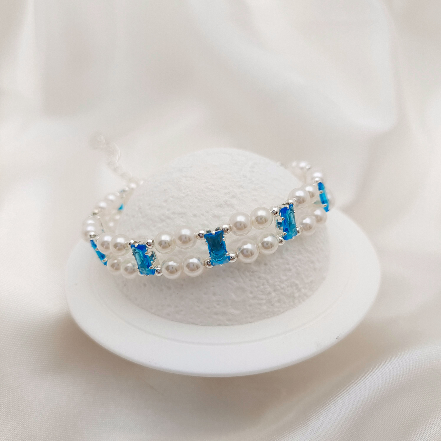 No.12 Celestial Pearl Link DIY Bracelet Kit | Aquamarine Zircon & Pearl | Includes Tutorial