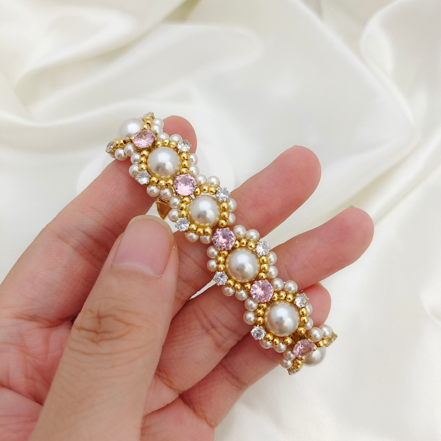 No.54 LinaBelle Inspired Premium Handmade Bracelet | Gold, Pink & Pearl | Finished Jewelry
