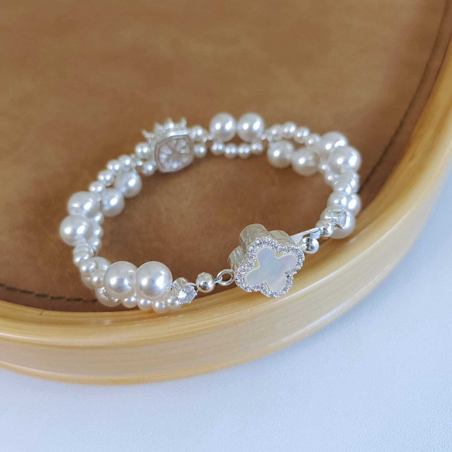 No.48 Dream Wedding Handmade Pearl & Zircon Bridal Bracelet – Elegant White