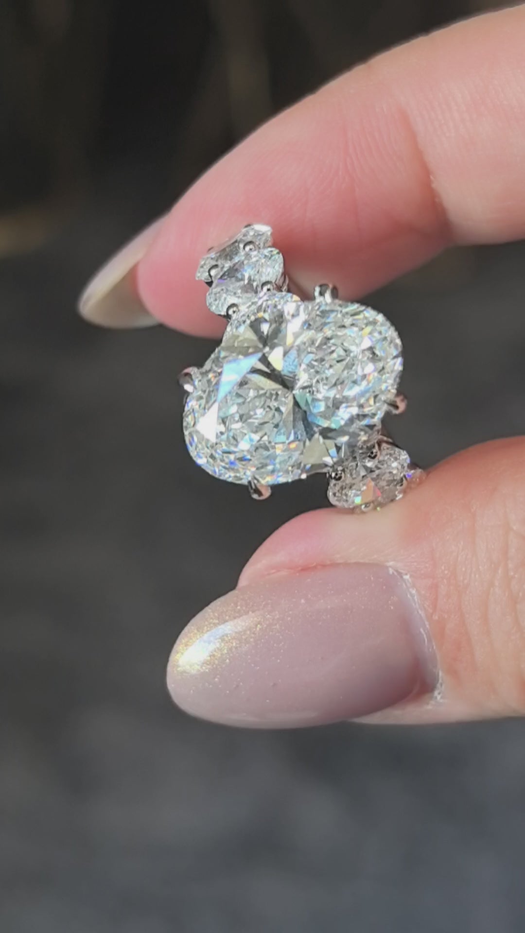 Oval Lab Diamond Hidden Halo Half Eternity Ring | Fancy Design | 14K Gold