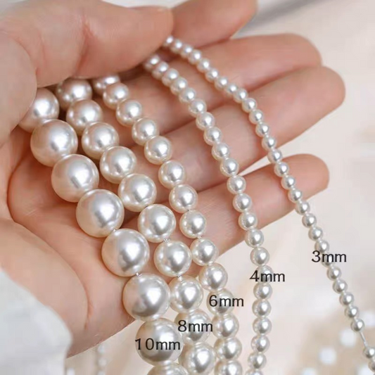【P02】Glass Imitation Pearl Beads – Code 650 Warm Ivory, 3–10mm Round, Glossy Finish for DIY Jewelry