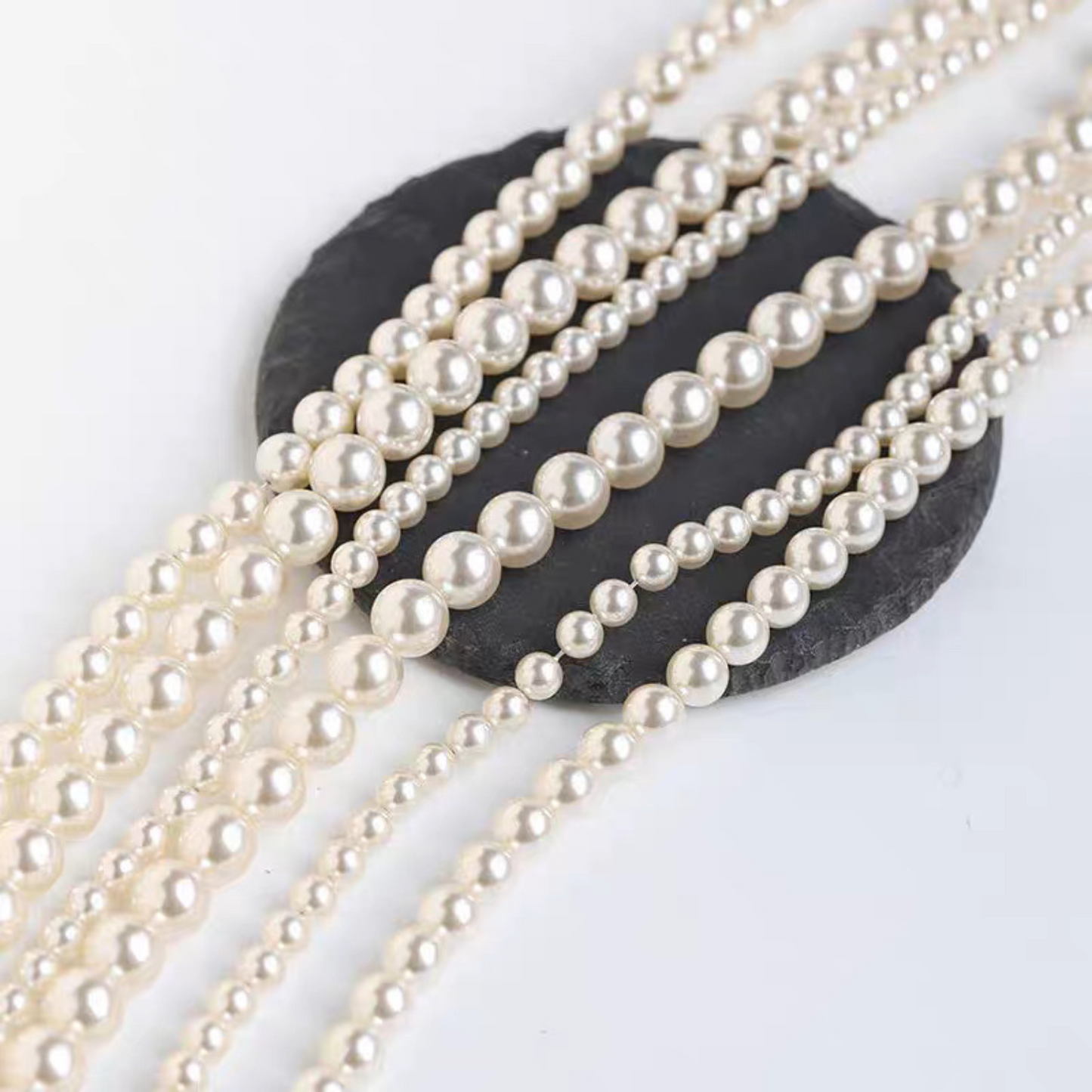 【P02】Glass Imitation Pearl Beads – Code 650 Warm Ivory, 3–10mm Round, Glossy Finish for DIY Jewelry