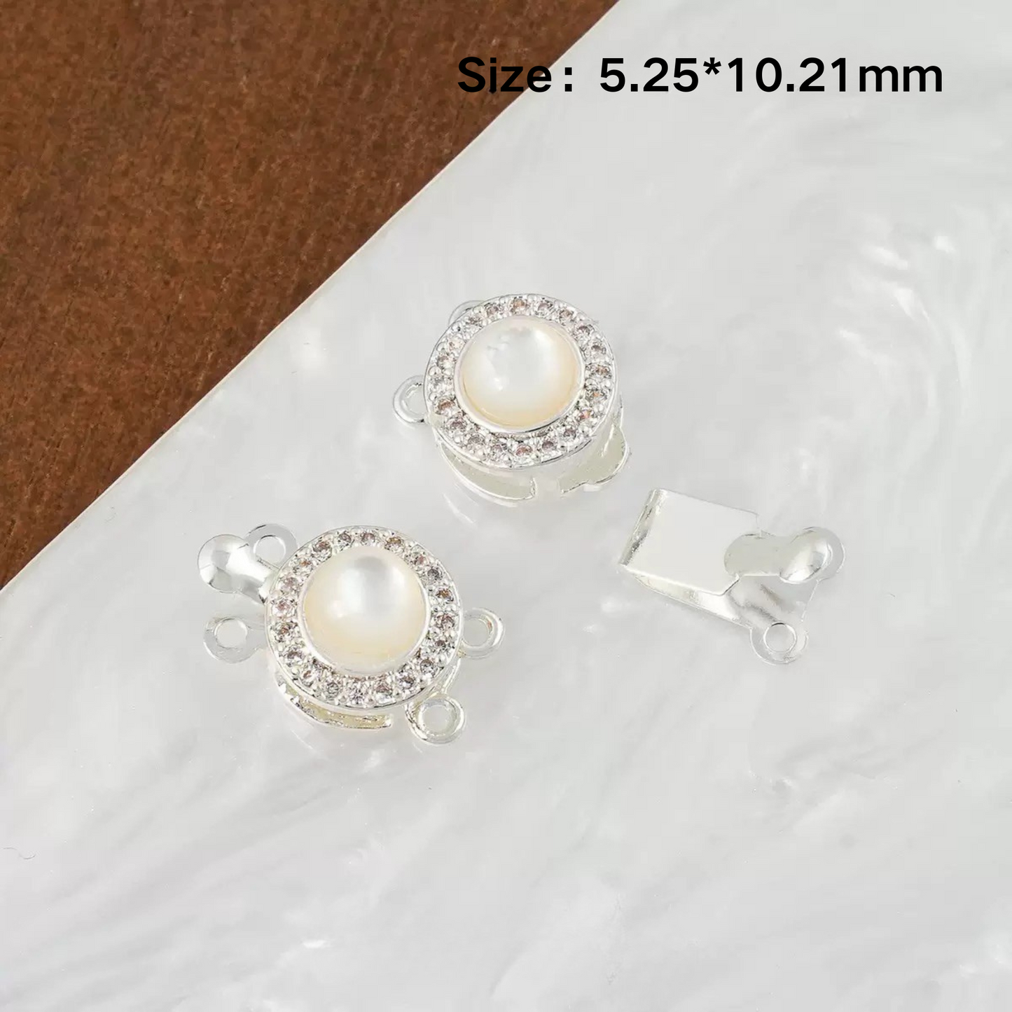 【B06】White Jade Insert Clasp – Double Hole, 18K Gold/Silver Plated, Round/Oval/Square – DIY Jewelry Connector