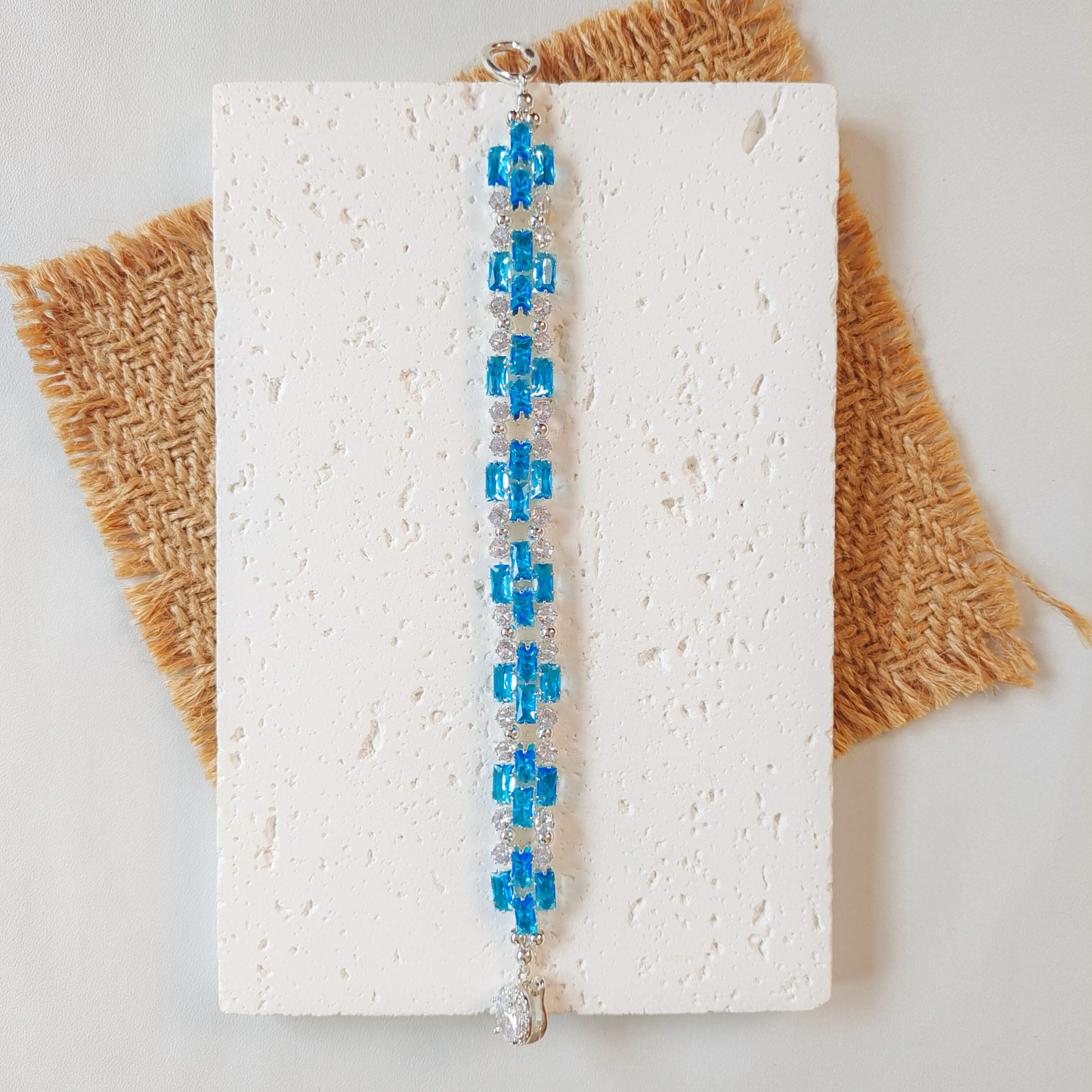 No.38 Handmade Bracelet – Smurf Blue Baguette Zircon & Crystal Bead Bracelet