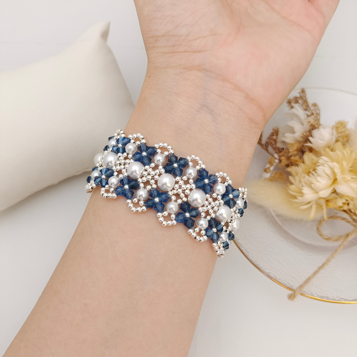 No.54 DIY Bracelet Kit – “French Lace” Beaded Pearl & Crystal Bracelet with 3-Row Clasp
