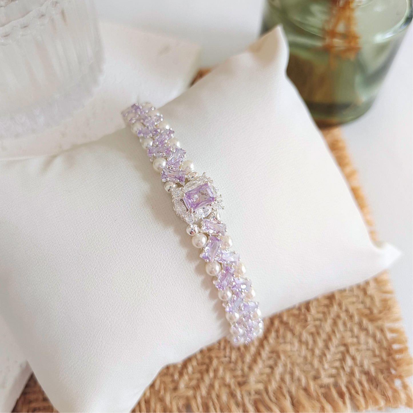 No.40 Frozen-Inspired Elsa Plus Handmade Bracelet – Ice Blue CZ & Faux Pearls, Ready to Wear