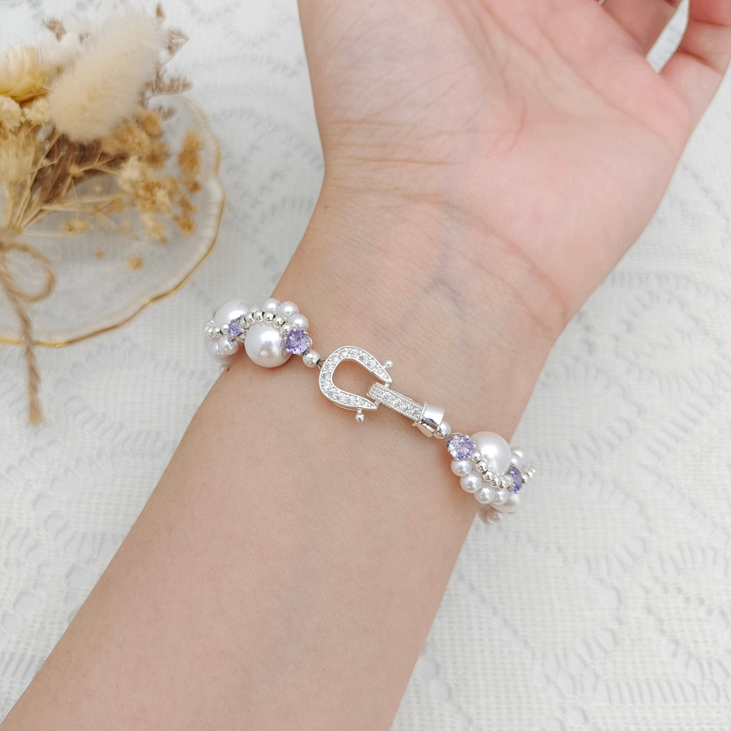 【No.65】DIY Bracelet Kit – Nebula with 8mm Pearls & CZ Beads