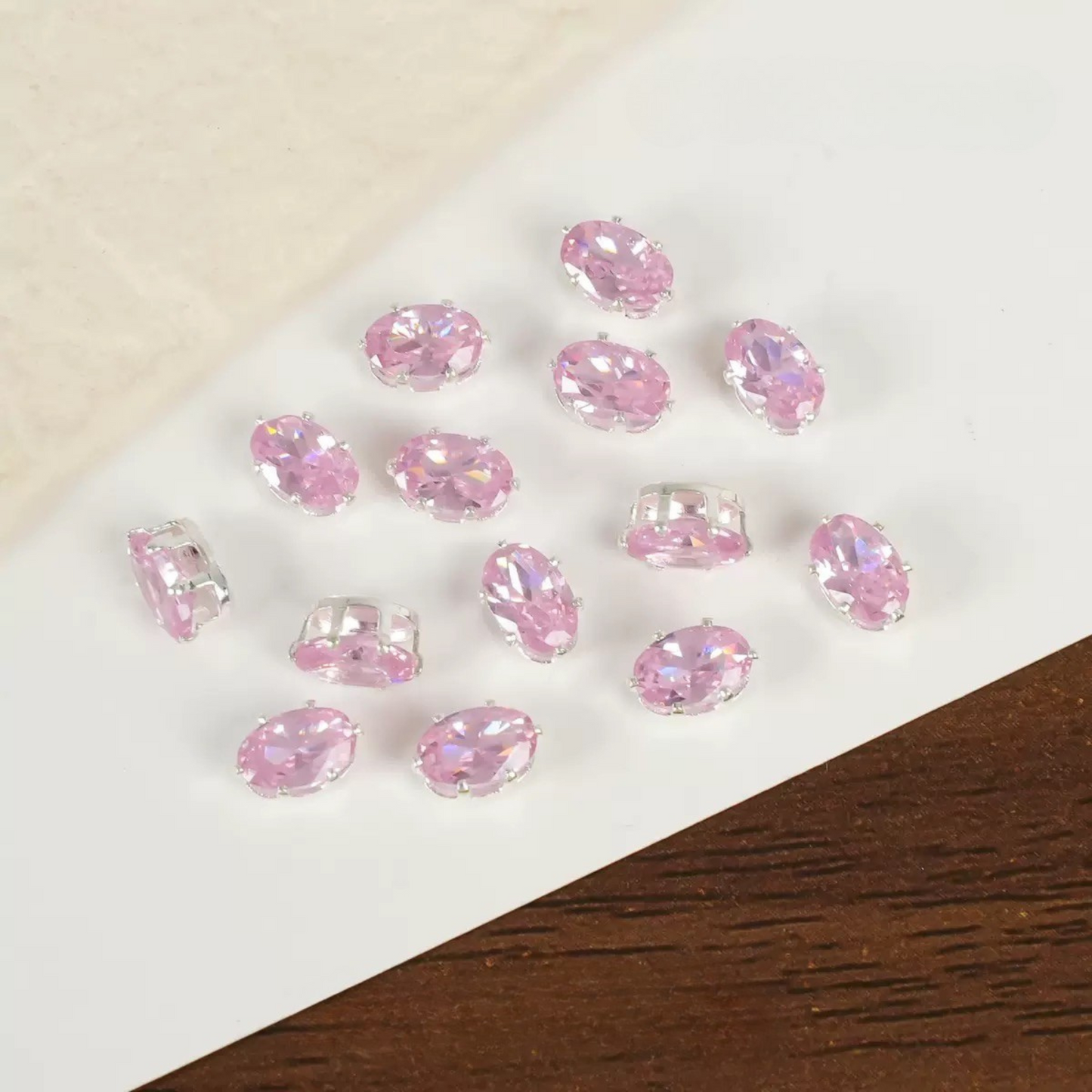 【A15】50pcs Oval-Cut CZ Spacer Beads – High-Color-Fast Silver Plated Alloy, Prong-Set, DIY Jewelry Supplies