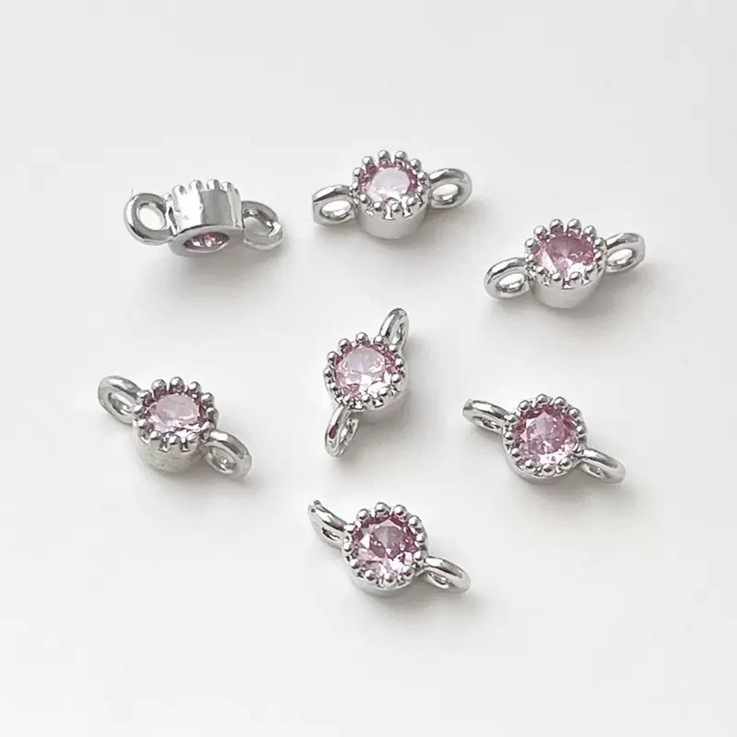 【E02】10pcs 4mm Double-Hole CZ Spacer Beads – Silver Plated, High-Color-Fast, DIY Jewelry Connectors