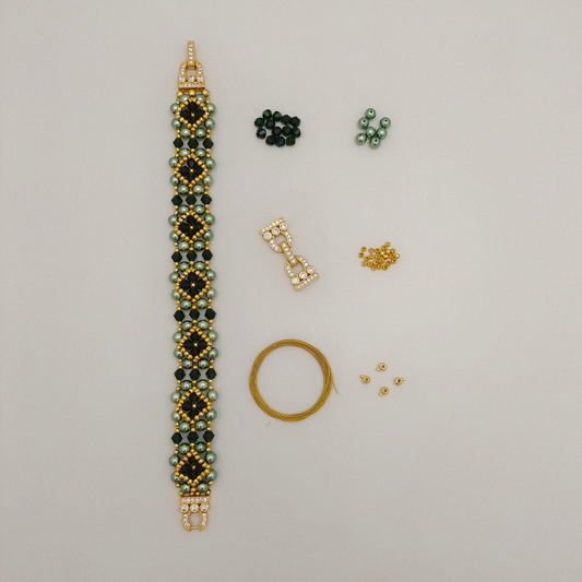 【No.66】DIY Bracelet Kit – Avocado with Pearls, Crystals & Horseshoe Clasp