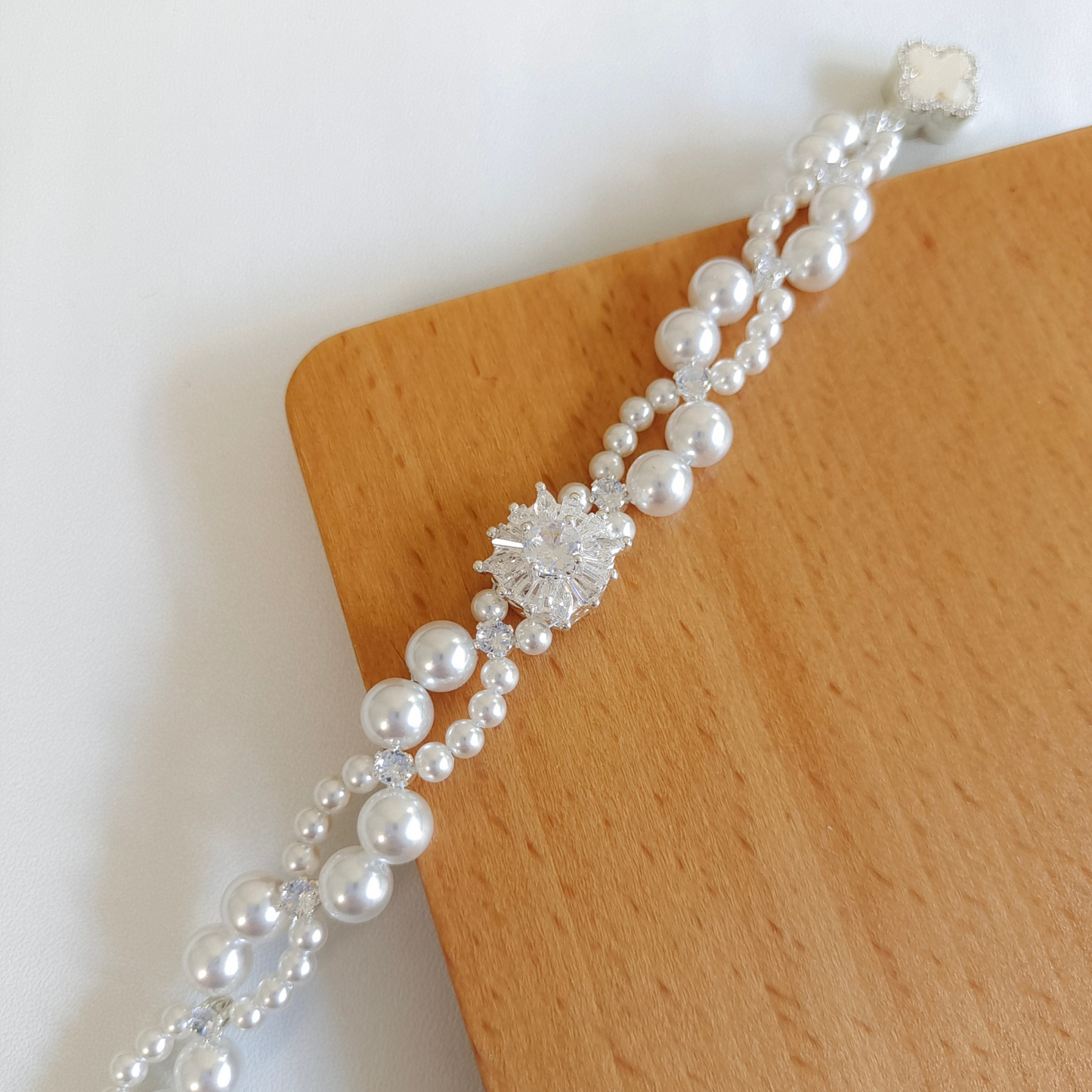 No.48 Dream Wedding Handmade Pearl & Zircon Bridal Bracelet – Elegant White