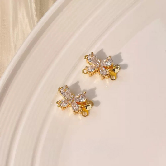 【B05】Butterfly Insert Clasp – 18K Gold/Silver Plated, Purple/Pink Cubic Zirconia, DIY Jewelry Connector