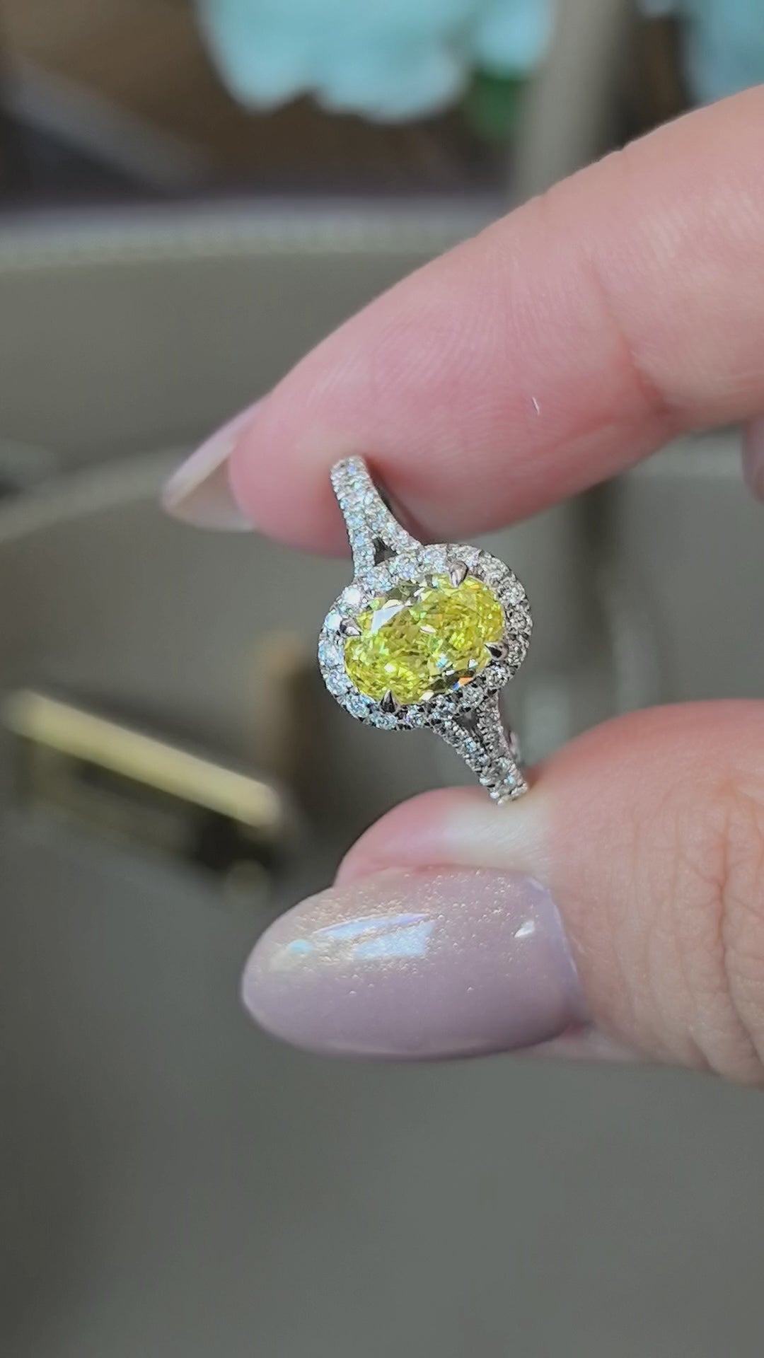 1.2ct 3.7g Yellow Lab Diamond Halo Ring | Split Shank Design | Half Pavé Band