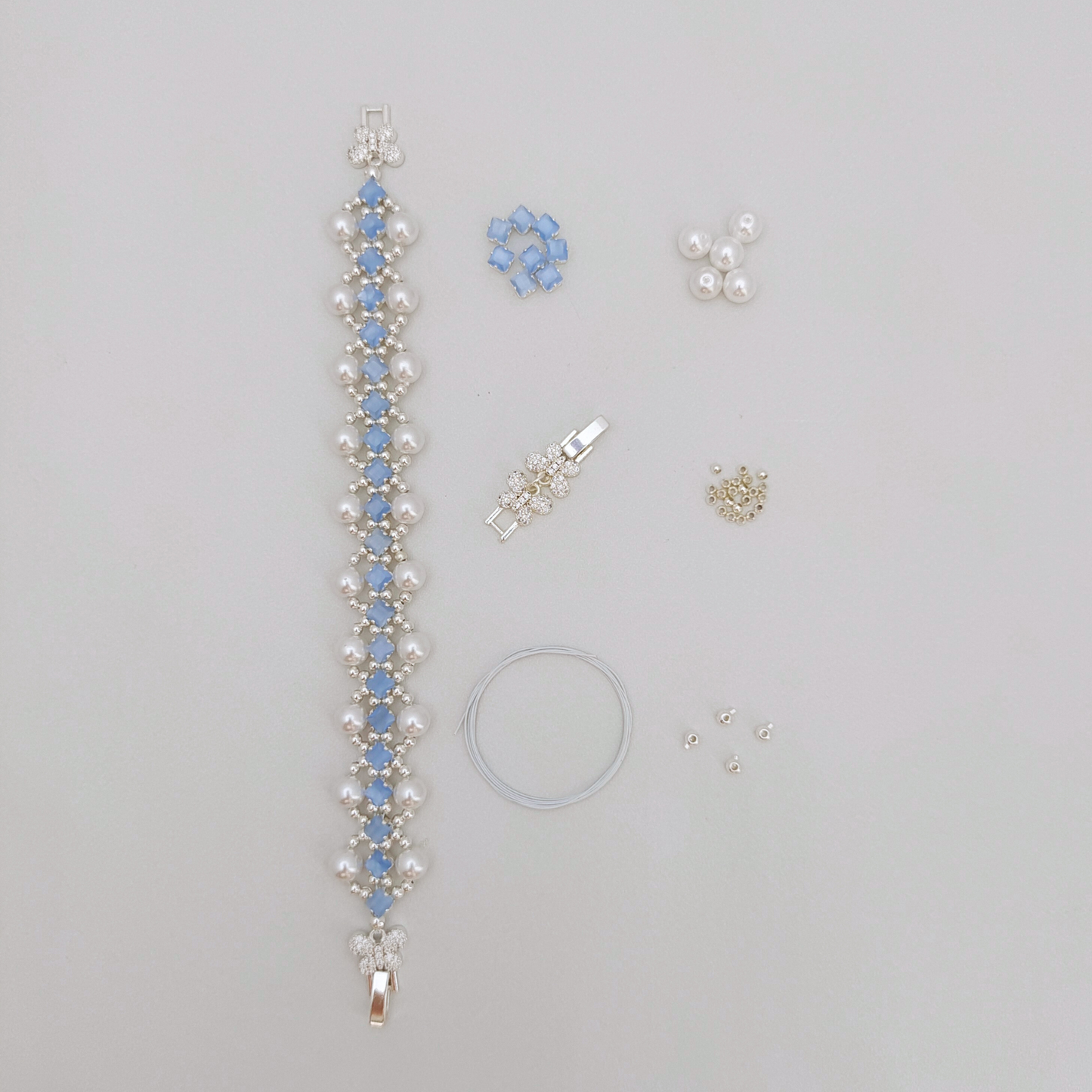 【No.64】DIY Bracelet Kit – French Court with Pearls & Cat Eye Square Beads