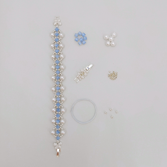 【No.64】DIY Bracelet Kit – French Court with Pearls & Cat Eye Square Beads
