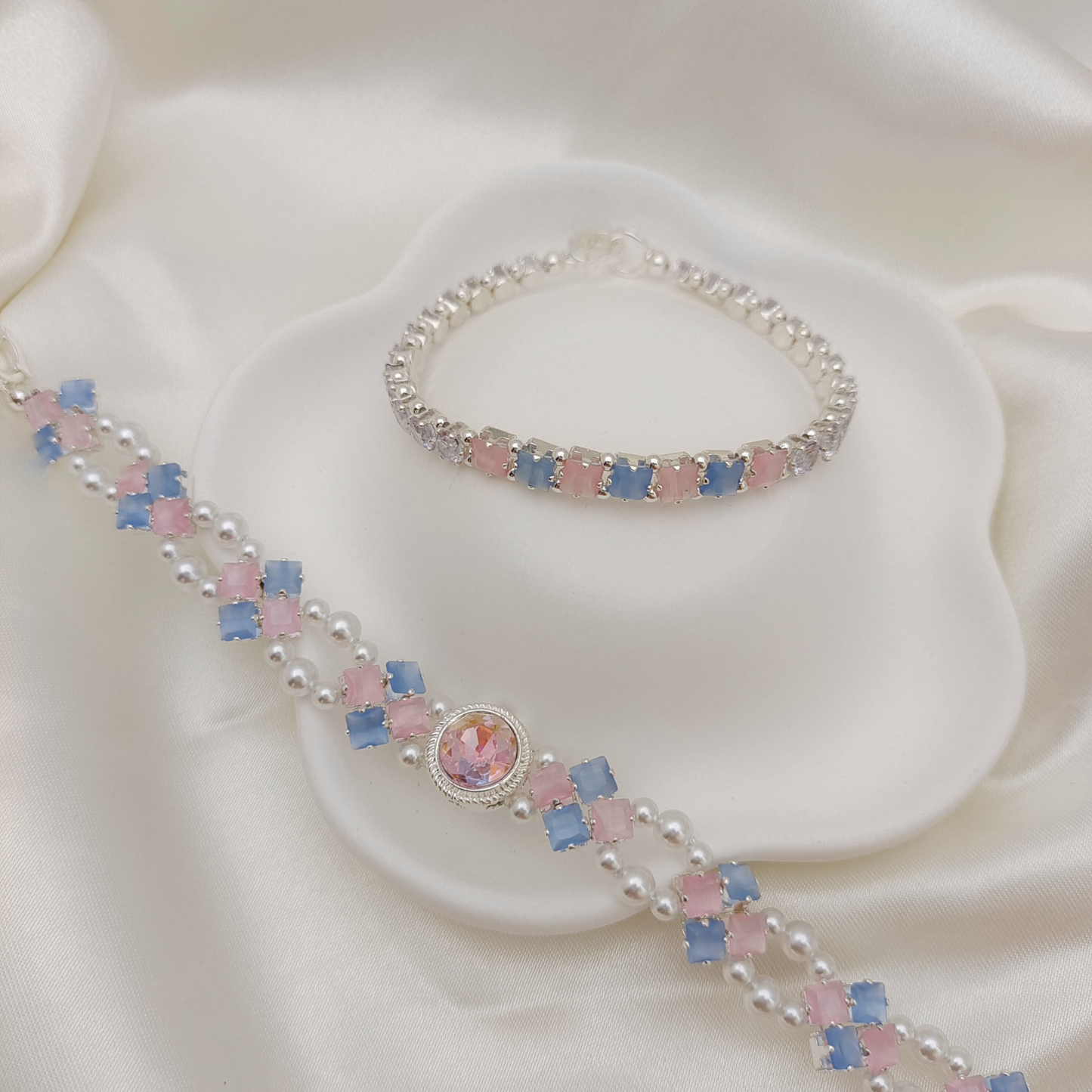 No.61 Cat Eye Clover Double-Layer DIY Bracelet Kit | Pearl & Zircon Beading Set with Full Tutorial