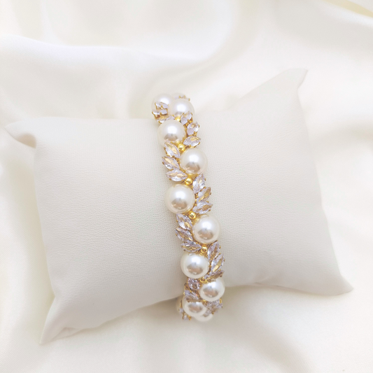 No.52 Angel’s Feather Handmade Bracelet | Marquise Zircon & Pearl | Finished Jewelry