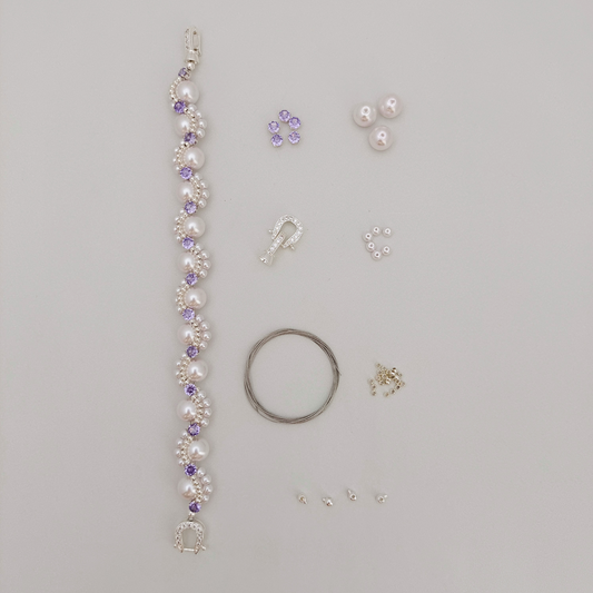 【No.65】DIY Bracelet Kit – Nebula with 8mm Pearls & CZ Beads