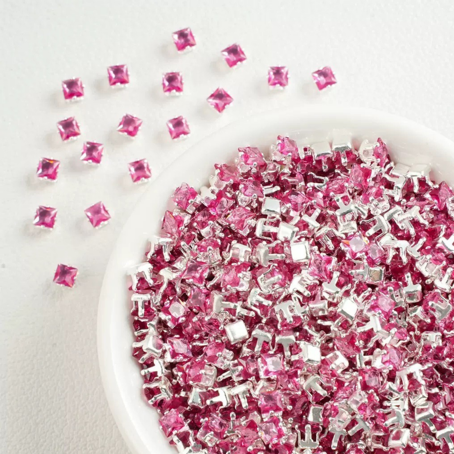 【A08】50pcs Square Zircon Beads – 3x3mm Silver-Claw DIY Spacer for Handmade Jewelry