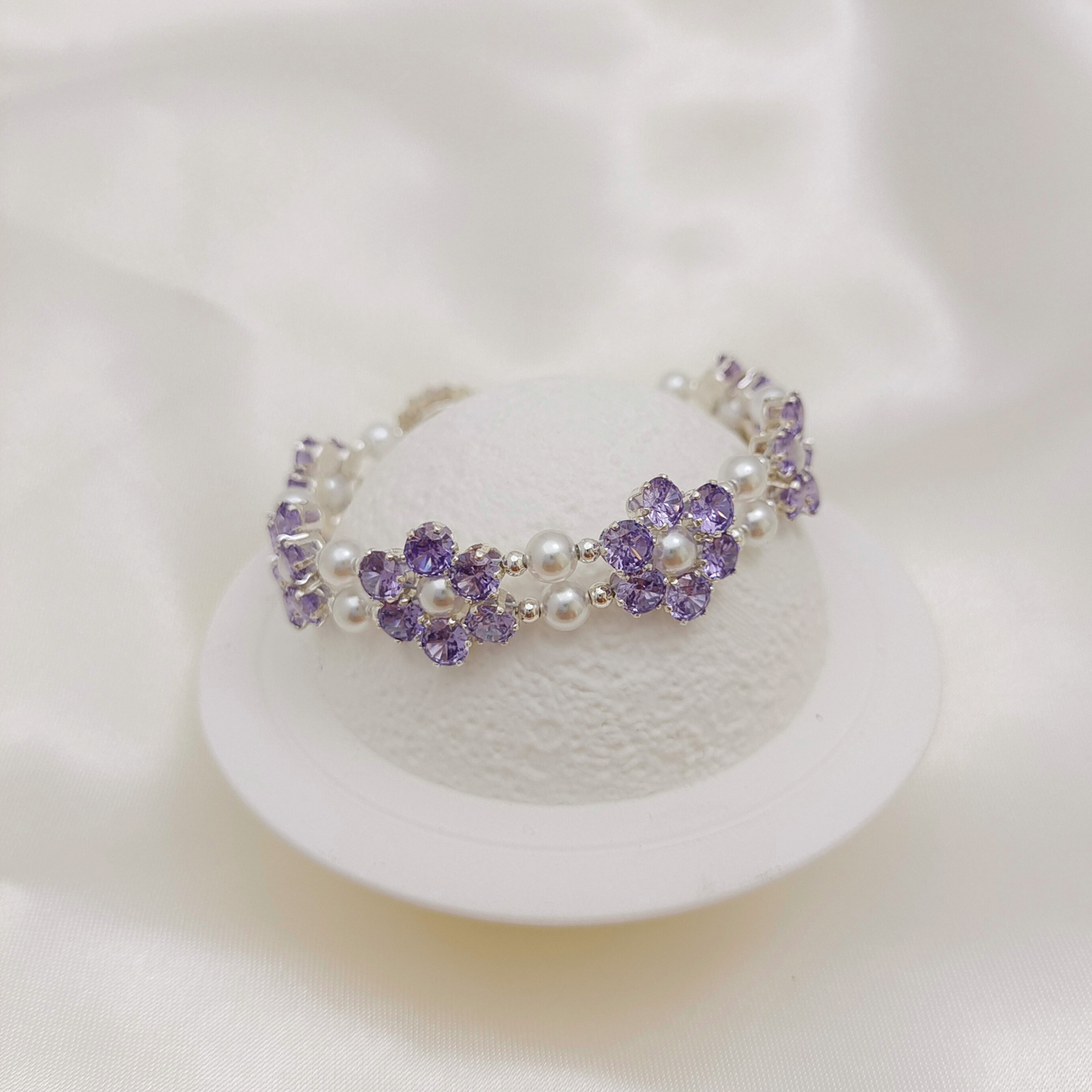 No.59 Purple Daisy DIY Bracelet Kit – Purple CZ, Pearls, Drop Clasp & Full Tutorial