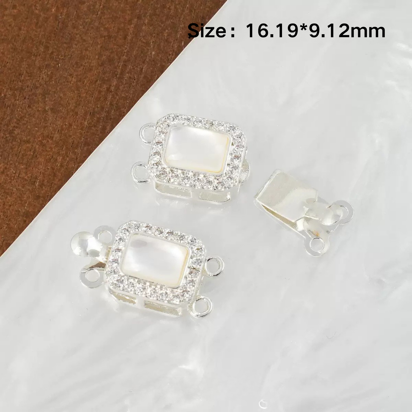 【B06】White Jade Insert Clasp – Double Hole, 18K Gold/Silver Plated, Round/Oval/Square – DIY Jewelry Connector