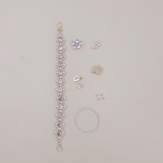 No.62 LilacPearl DIY Bracelet Kit – Purple CZ, Pearl & Silver Seed Beads, Complete Tutorial Included
