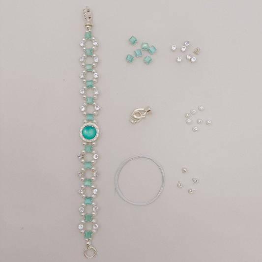 No.55 Persian Cat DIY Bracelet Kit – Cat’s Eye Square CZ, White Zircon, Pearls & Tutorial Included