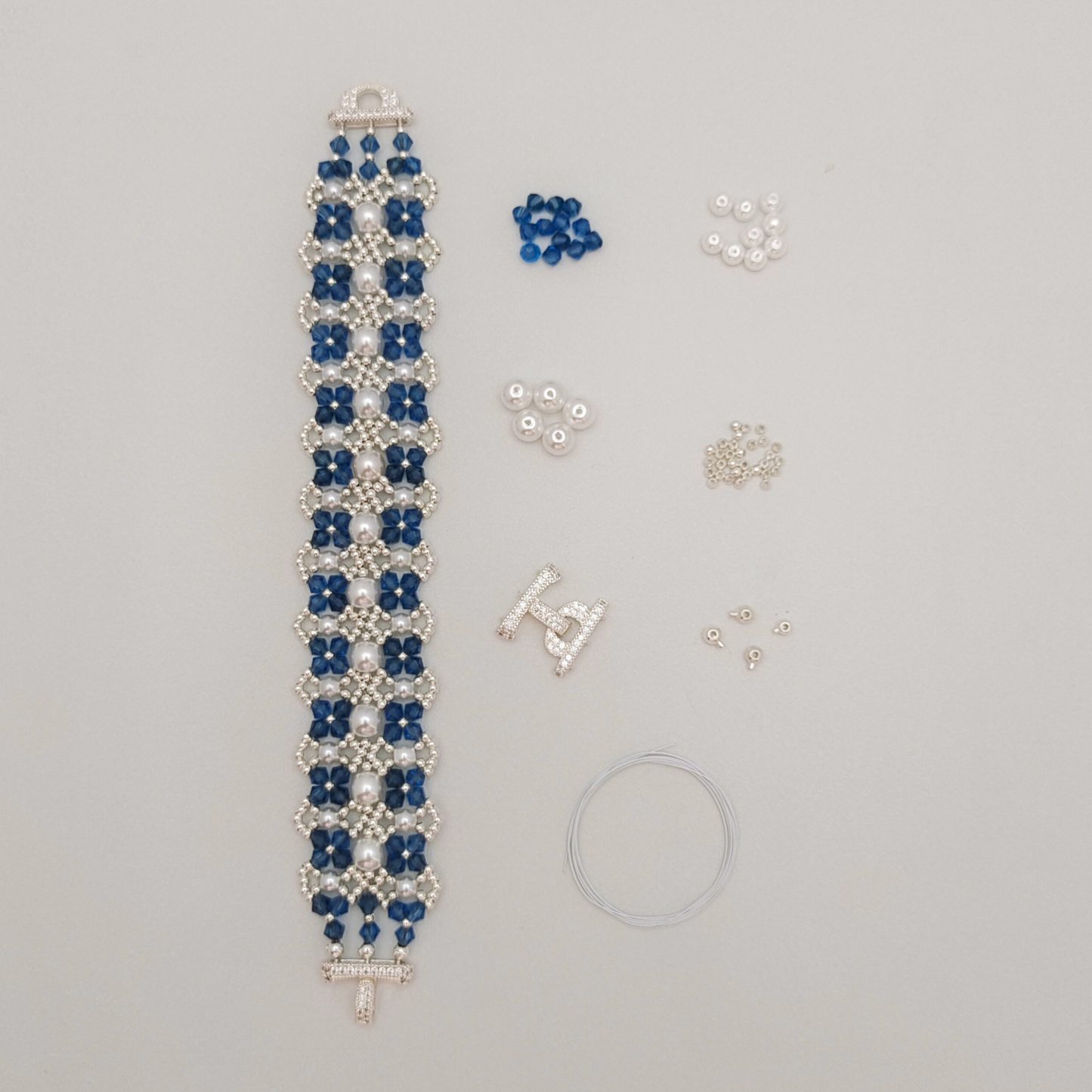 No.54 DIY Bracelet Kit – “French Lace” Beaded Pearl & Crystal Bracelet with 3-Row Clasp
