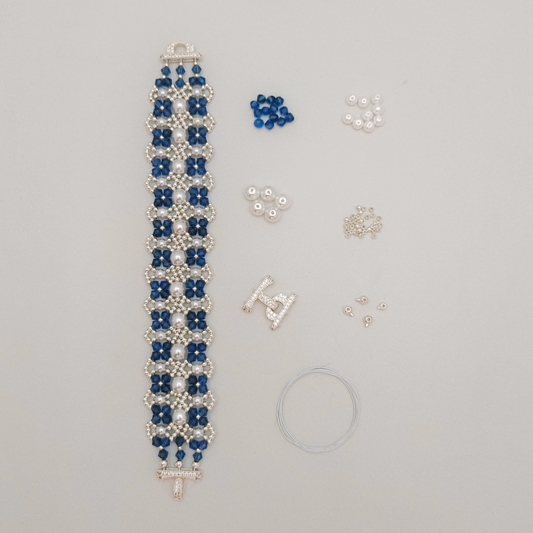 No.54 DIY Bracelet Kit – “French Lace” Beaded Pearl & Crystal Bracelet with 3-Row Clasp