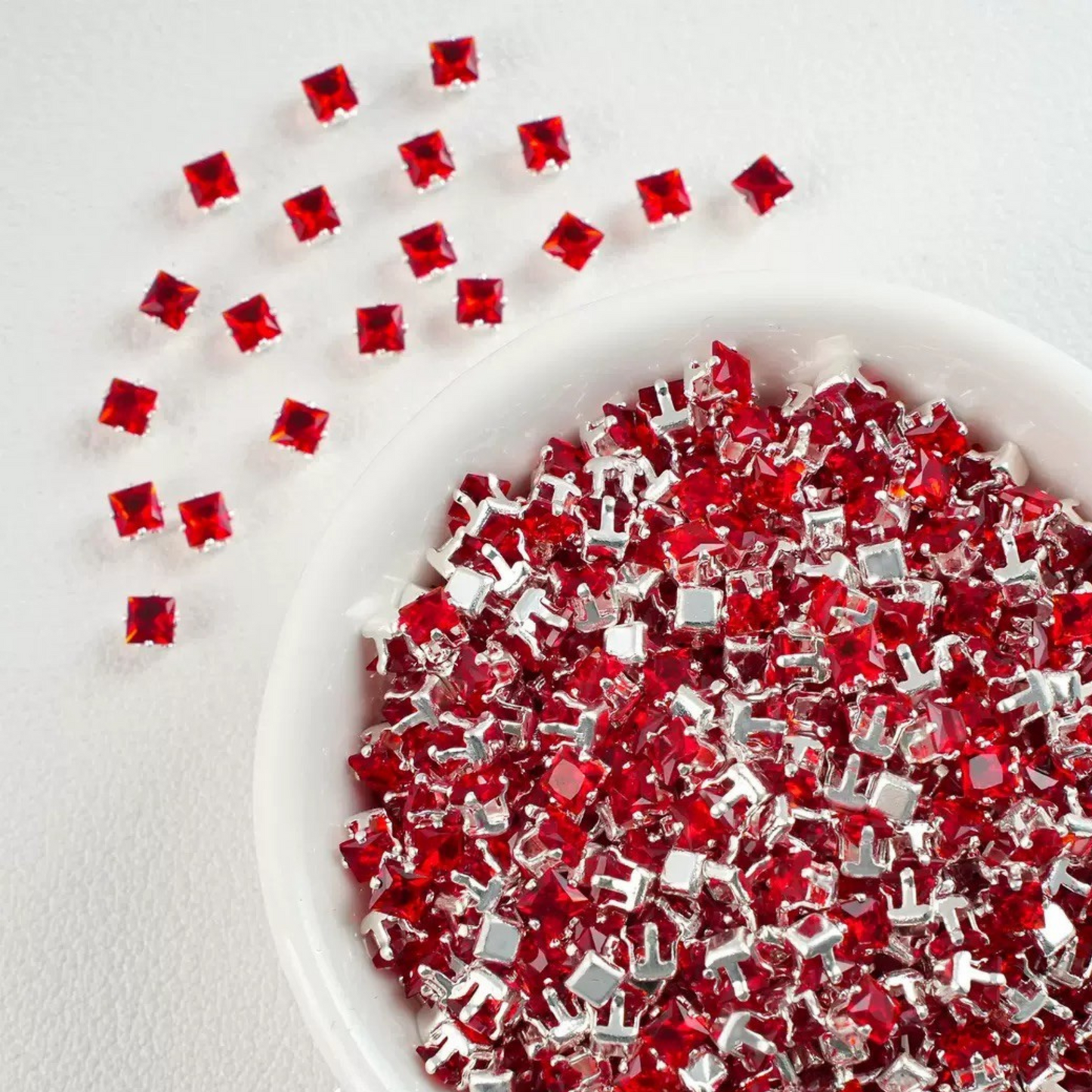 【A08】50pcs Square Zircon Beads – 3x3mm Silver-Claw DIY Spacer for Handmade Jewelry