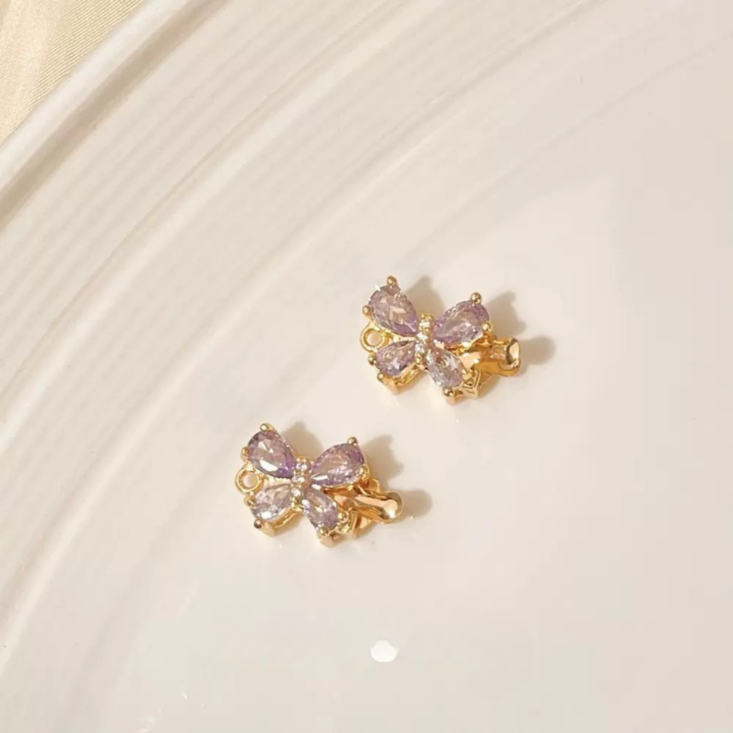 【B05】Butterfly Insert Clasp – 18K Gold/Silver Plated, Purple/Pink Cubic Zirconia, DIY Jewelry Connector