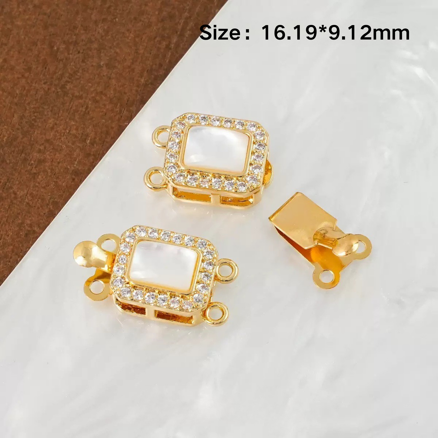 【B06】White Jade Insert Clasp – Double Hole, 18K Gold/Silver Plated, Round/Oval/Square – DIY Jewelry Connector