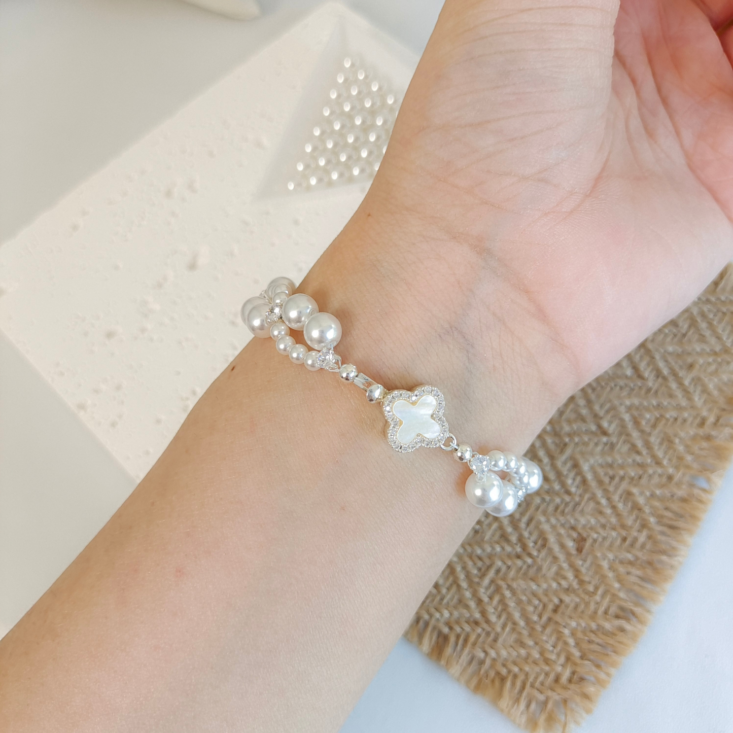 No.48 Dream Wedding Handmade Pearl & Zircon Bridal Bracelet – Elegant White