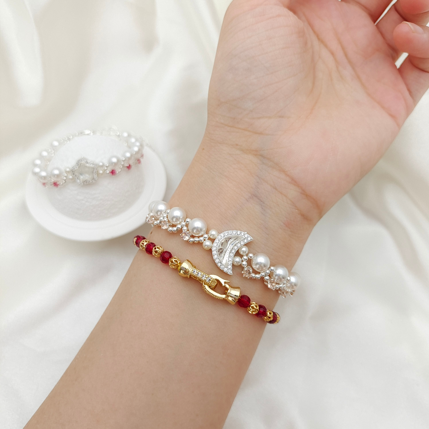 No.41 Star & Moon DIY Bracelet Kit with Pearls & Cubic Zirconia | Complete Jewelry Making Kit