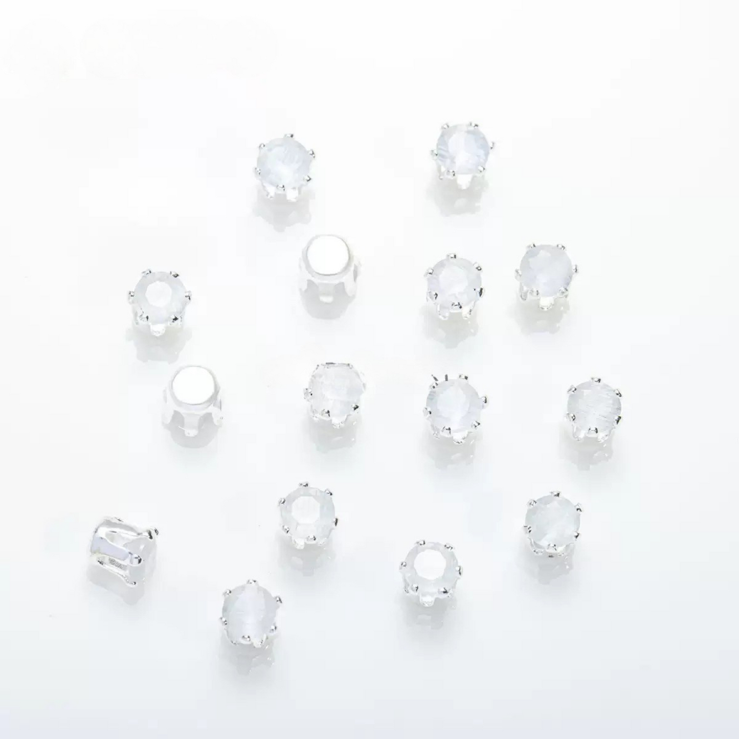 【C01】50pcs 4mm Round Cat’s Eye CZ Beads – Silver-Plated Prong-Set, DIY Jewelry Spacer Charms