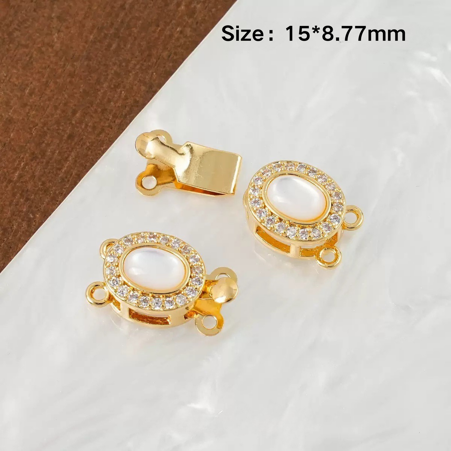 【B06】White Jade Insert Clasp – Double Hole, 18K Gold/Silver Plated, Round/Oval/Square – DIY Jewelry Connector