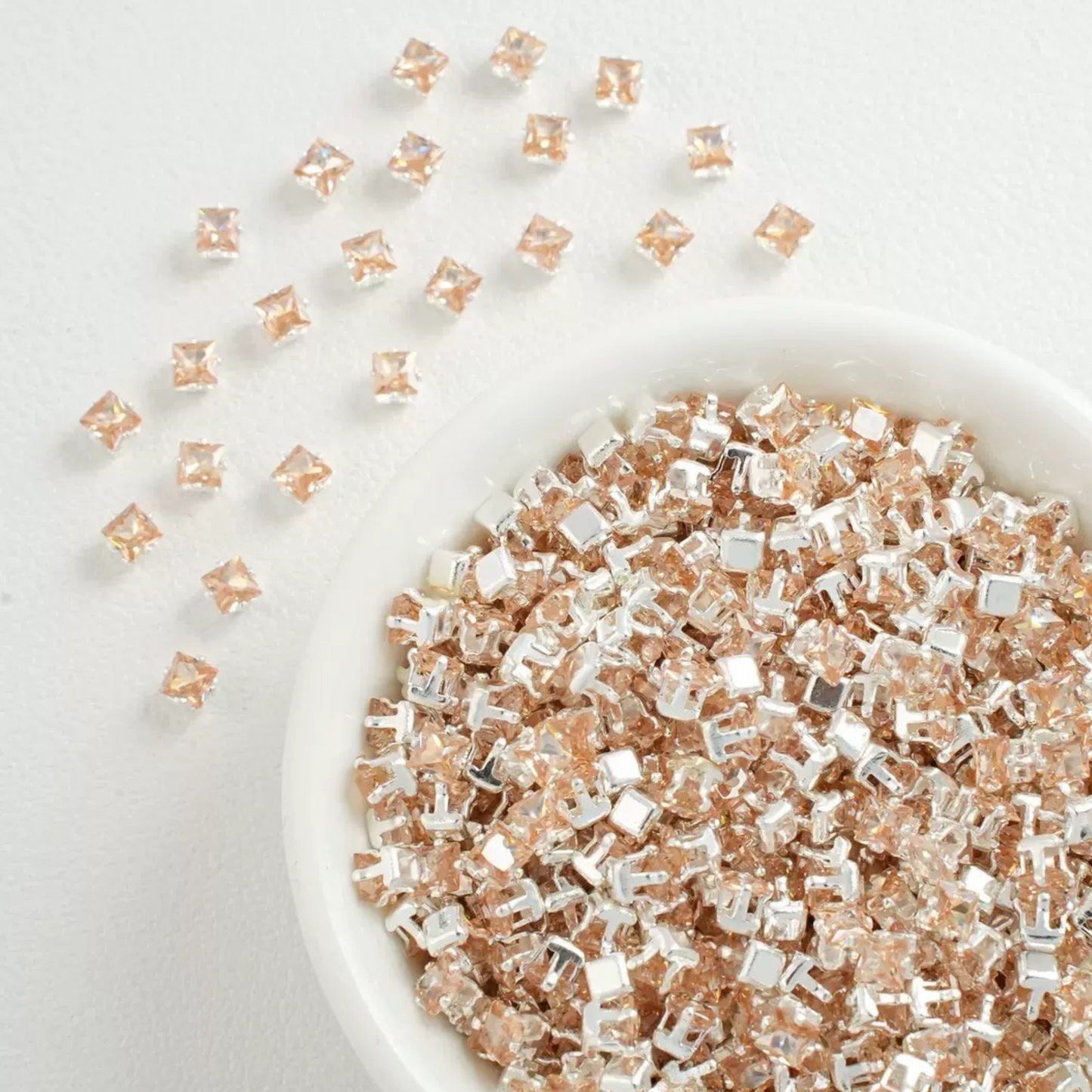 【A08】50pcs Square Zircon Beads – 3x3mm Silver-Claw DIY Spacer for Handmade Jewelry