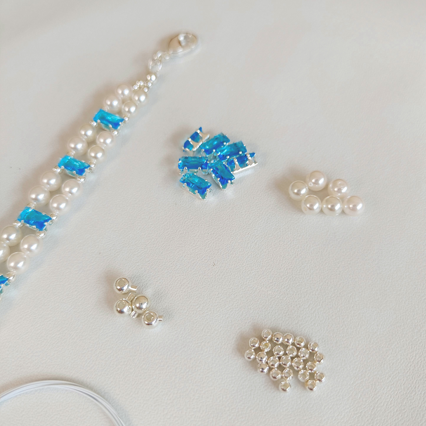 No.12 Celestial Pearl Link DIY Bracelet Kit | Aquamarine Zircon & Pearl | Includes Tutorial